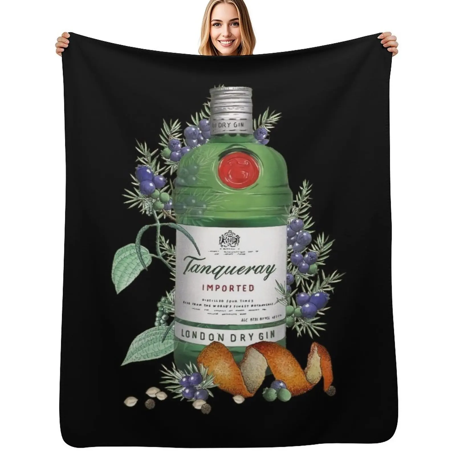 Manta con ilustración de Gin Tanqueray, lavable a máquina, suave y cálida