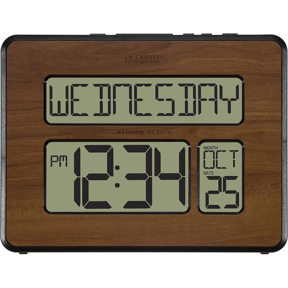

513-1419-WA-INT Atomic Large ull Digital CalenClock, Walnut, 9.84"L x 1.14"W x 7.48"H
