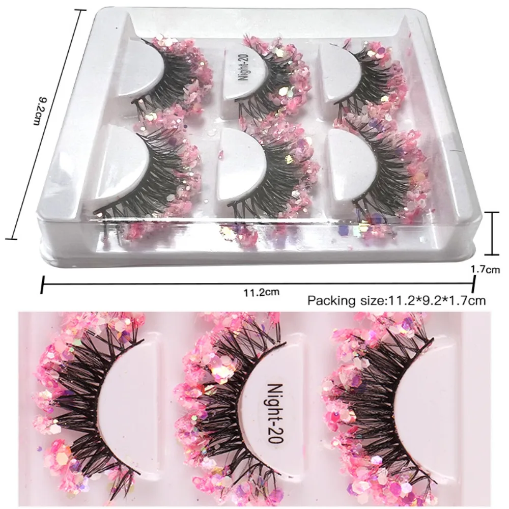 다채로운 빛나는 3D 인조 속눈썹, 두껍고 과장된 빛나는 형광 속눈썹, DIY 반짝이 속눈썹