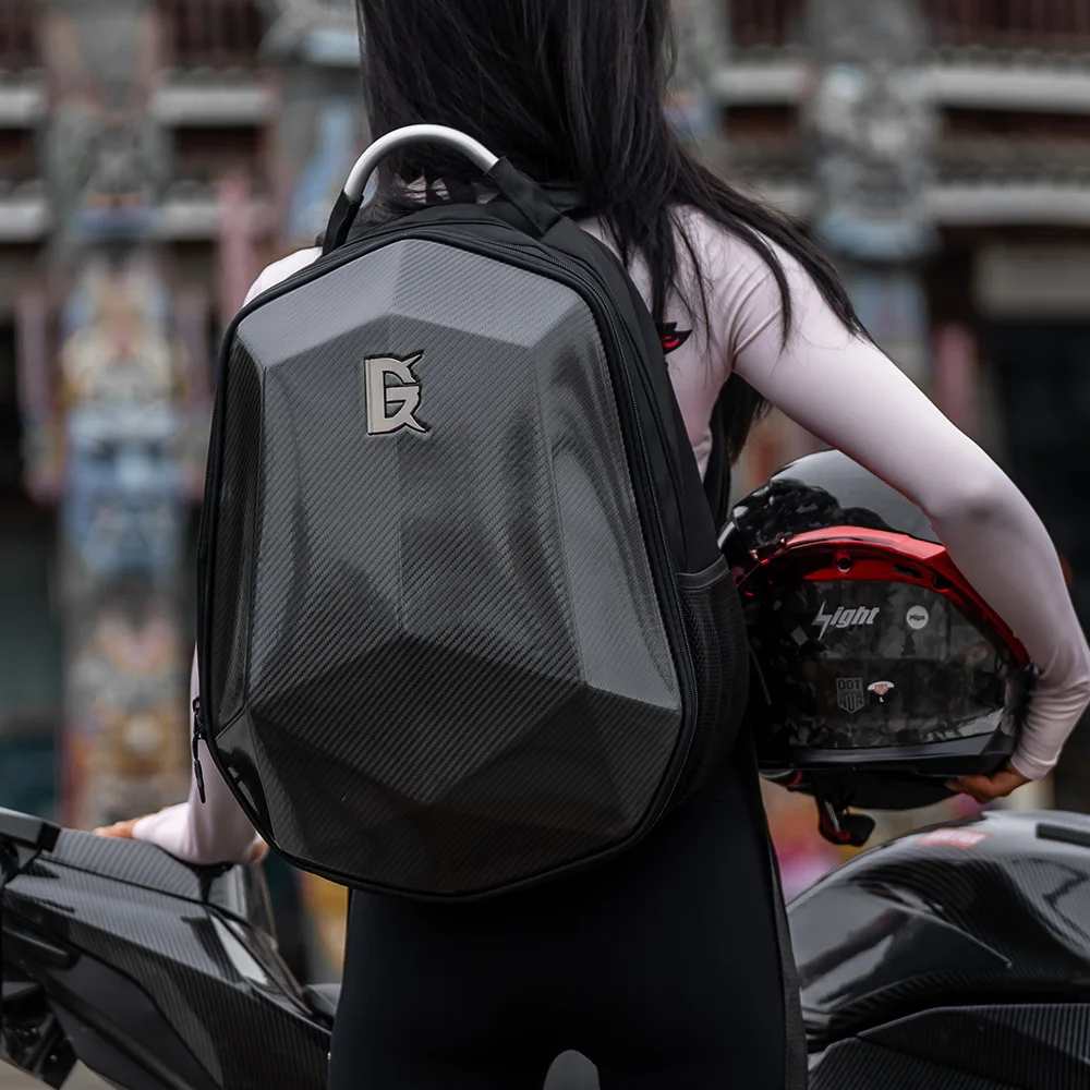 

Waterproof Motorcycle Backpack Hard Shell 35L Large Capacity Fits Full Face Helmet 15.6" Laptop Carbon Fiber Commute Travel