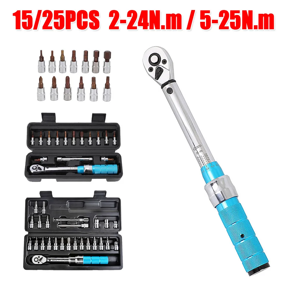 

1Set 1/4" 2-24Nm Ratchet Torque Wrench Set Bike Torque Wrench Allen Key Tool Cycling Tool Bicycle Repair Socket Spanner Set