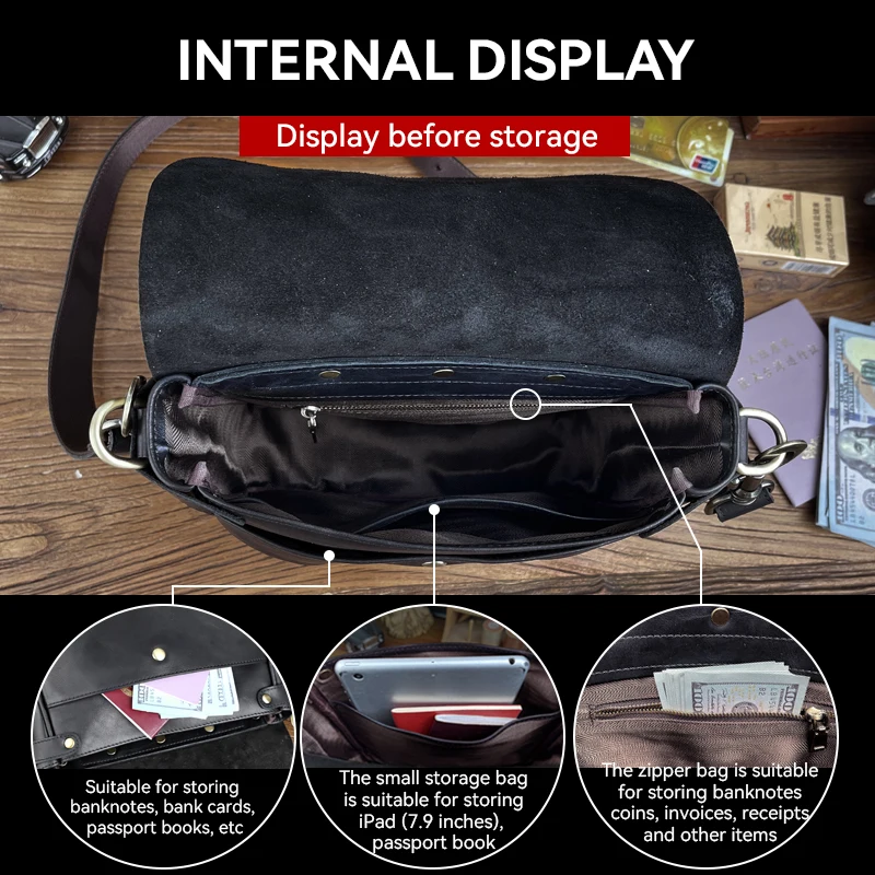 2022 Genuine Leather Men\'s Shoulder Bag Handmade Business Crossbody Bag Messenger Bags For Male Portable Handbag Hand Bag