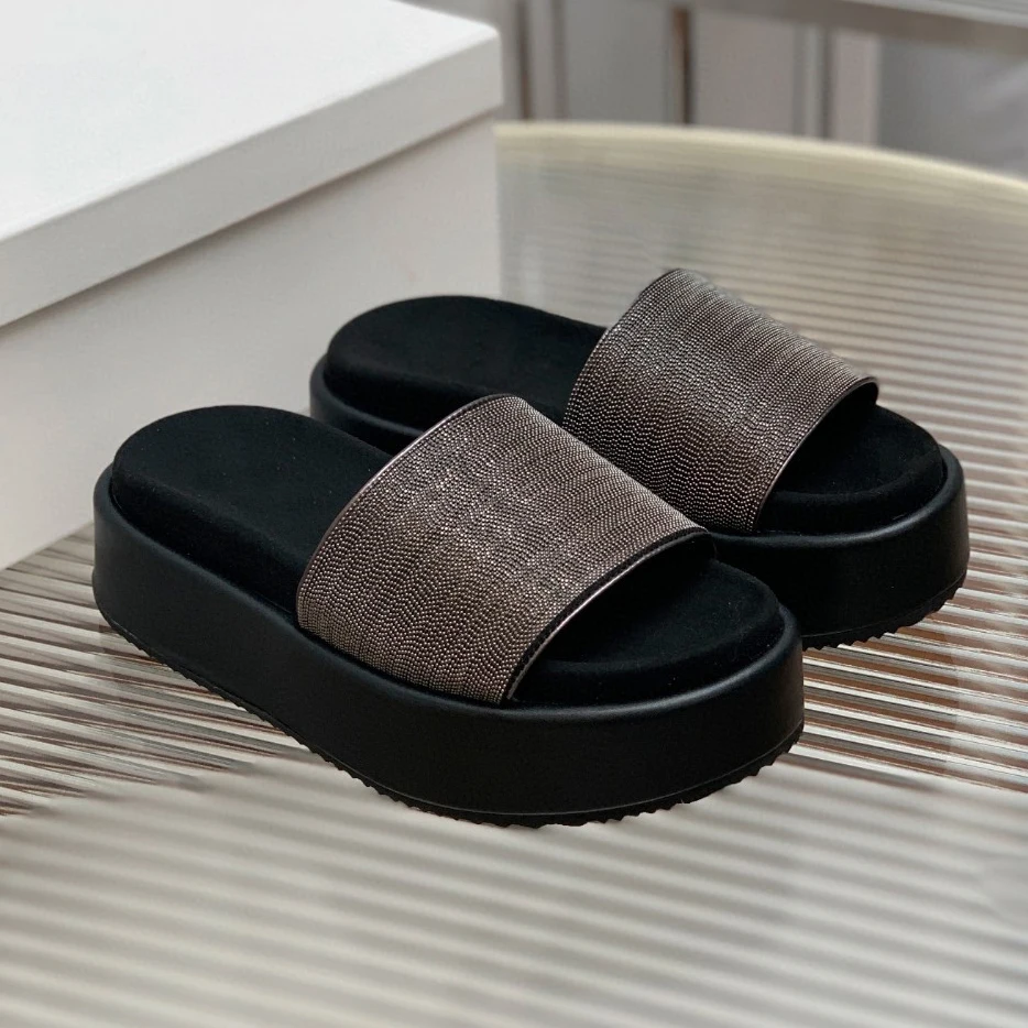 Summer genuine leather platform comfortable slippers