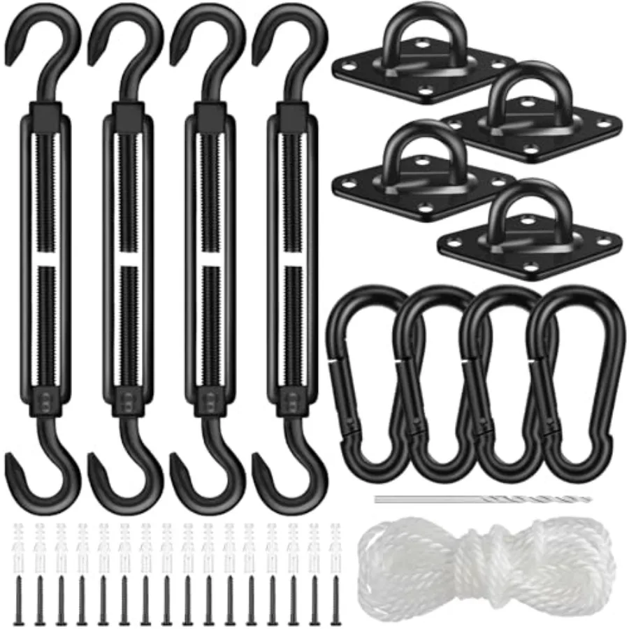 

304 Stainless Steel Shade Sail Hardware Kit 6 Inch Matte Black Sun Shade Hardware Kit for Triangle Rectangle Installation Sun S