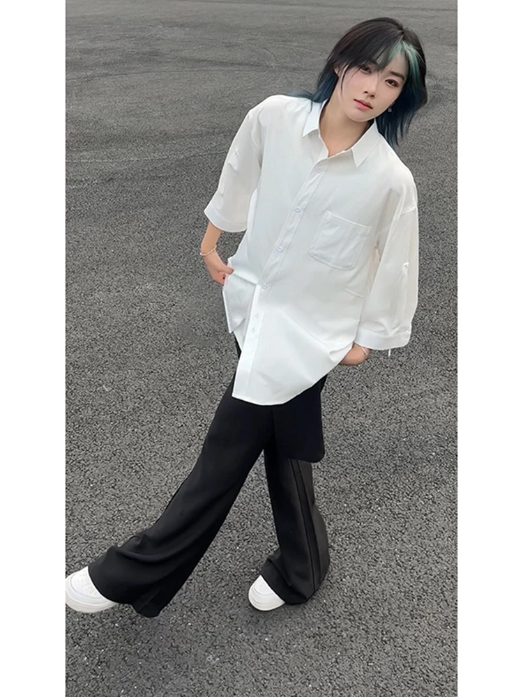 

American High Street White irt Men Summer Haome High-End Ice Silk Sun Protection ort Sve Outerwear Cleanfit