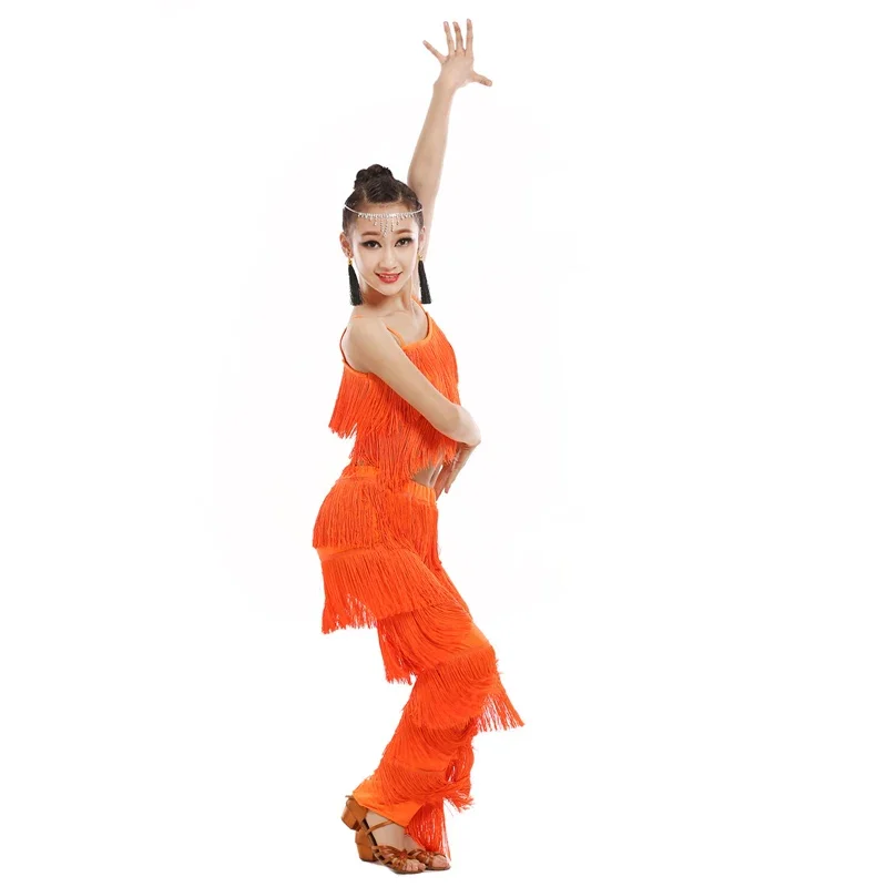 Latin dansjurk voor kinderen meisjes volwassen ballroom kwastje franje tops broek salsa samba kostuum kinderen danswedstrijd kostuum