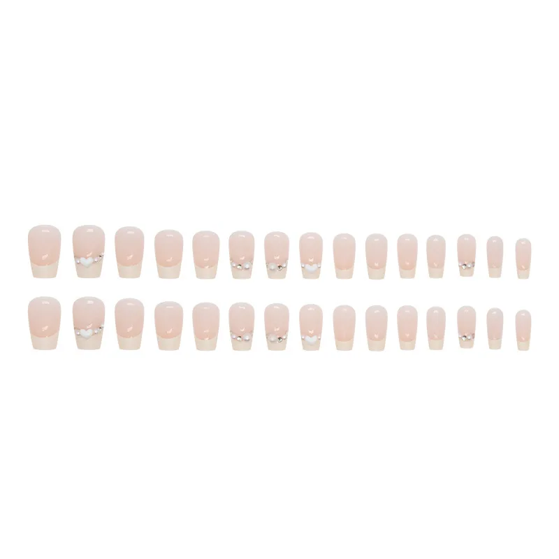 Uñas postizas coreanas para niñas, manicura acrílica de Punta francesa, color crema, Perla blanca, Ballet corto, 24 piezas