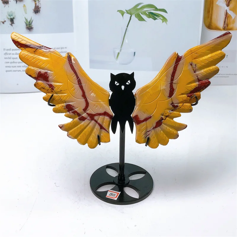 

Natural Mookite Owl Wings Crystal Healing Reiki Statue Lucky Energy Stone Home Decoration Birthday Gift 1pair