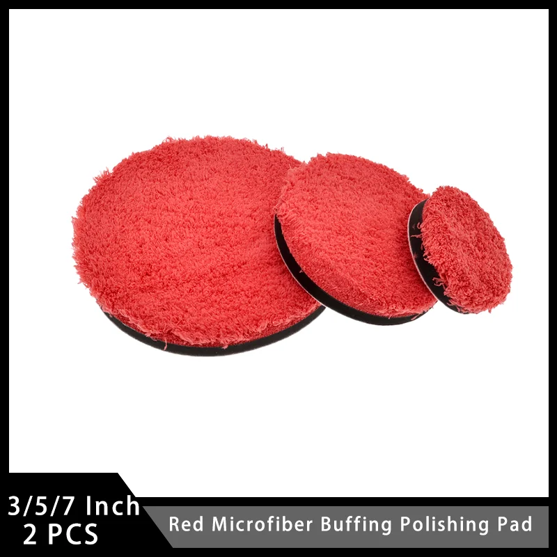 3/5/7 Inch Red Microfiber Buffing Polishing Pad 2 Pcs Hook Loop Backing Car Body Paint Polisher Accessories Waxing & Finishing