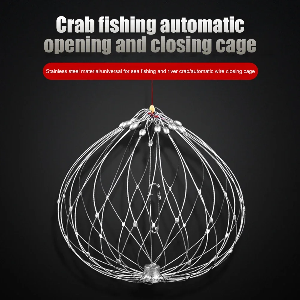 Fishing Net Automatic Open Closing Fishing Crab Trap Net Steel Wire Collapsible Outdoor Fishing Accessories