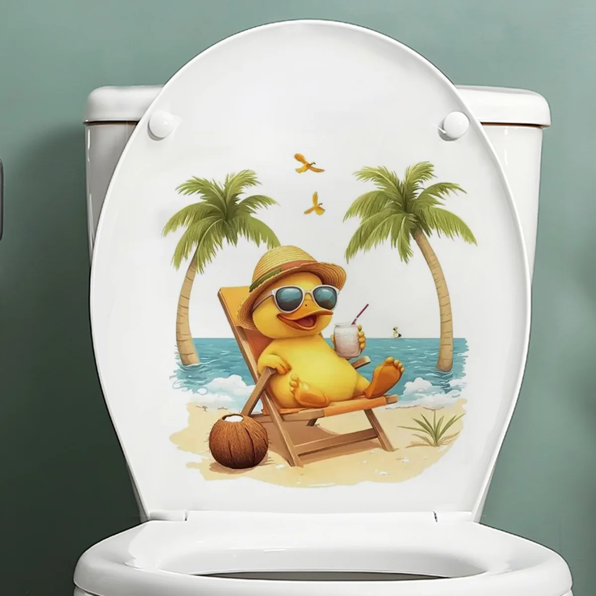 Cute Beach Duck Stickers, Art Wall for Home, Cabinet, Refrigerator, Door, Toilet,Decoration, Vinyl Car Decals, Outdoor Indoor