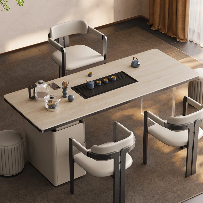 

Travertine slate modern minimalist office tea table white tea table balcony advanced sense