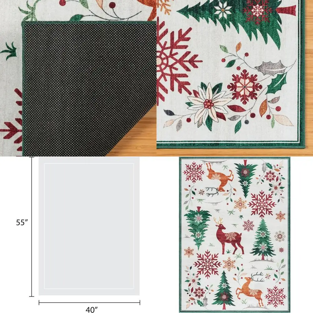 

Bohemian-Style Rug, 3x5 Size, Anti-Slip, Durable for High Traffic, Perfect for Rooms and Kitchens - Christmas Themed with Rudolp