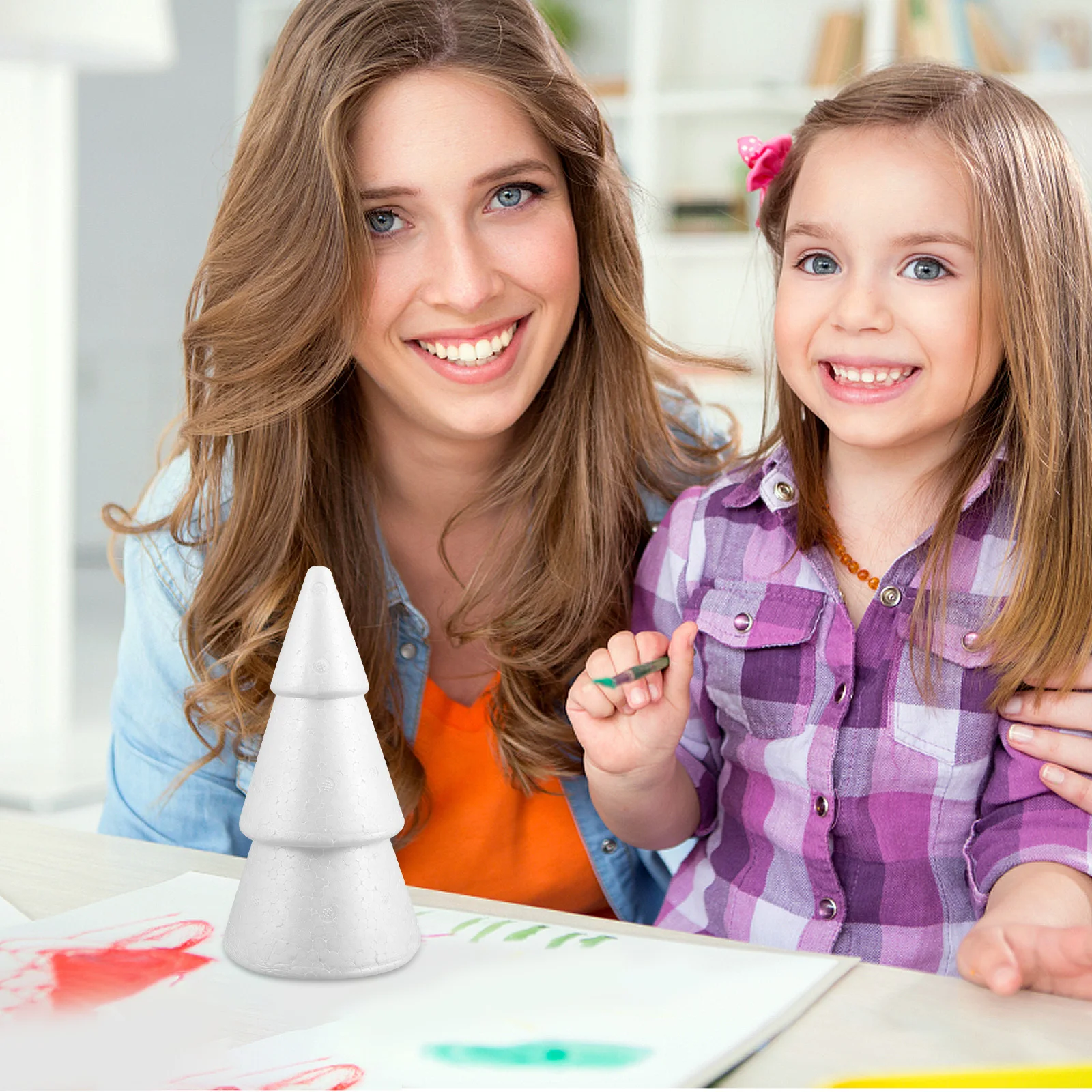 

2Pcs White Foam Christmas Tree Cone 20x10.5cm Space Saving Craft Shape for Festive Home Decoration DIY Centerpiece Supply