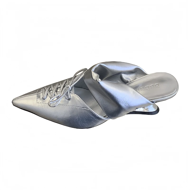 

Gold Heels Woman Pointed Pumps Slippers Ladies Strange Heeled Sliver Shoes 7cm Wedges Lace Up Shoes Fashion Summer Office Pumps