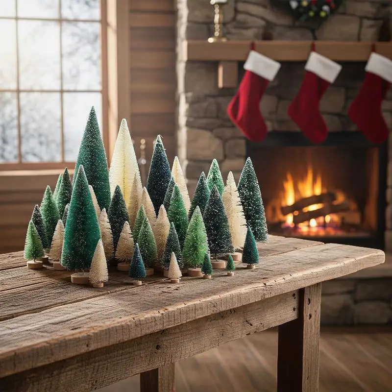 Mini Artificial Christmas Trees With Snow Frosted Finish Wooden Bases For Tabletop Decor Holiday Party Home DIY Crafts