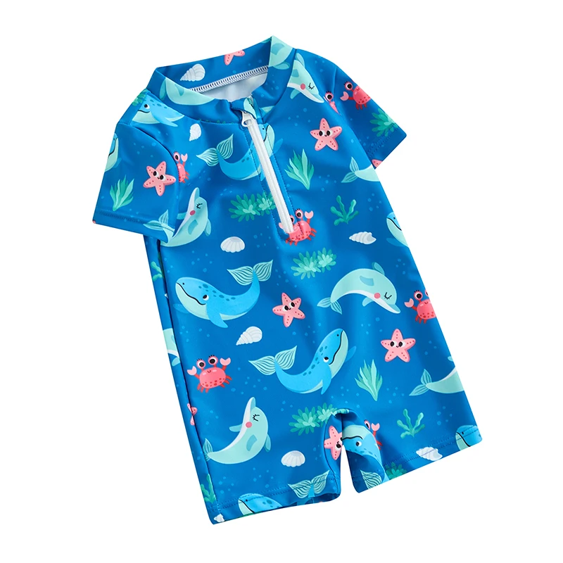 

Toddler Baby Boy Swimsuit Rash Guard Swimwear Turtle Short Sleeve Bathing Suit Zip Up Beachwear Sunsuit