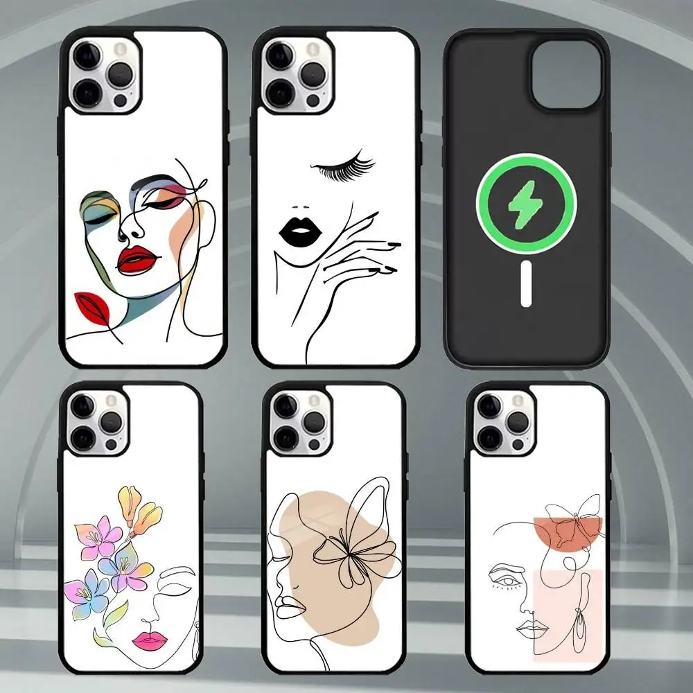 

L-Line Art Phone Case For iPhone17,16,15,14,13,12,11 Plus,Pro Max Magnetic For Magsafe Wireless Charging