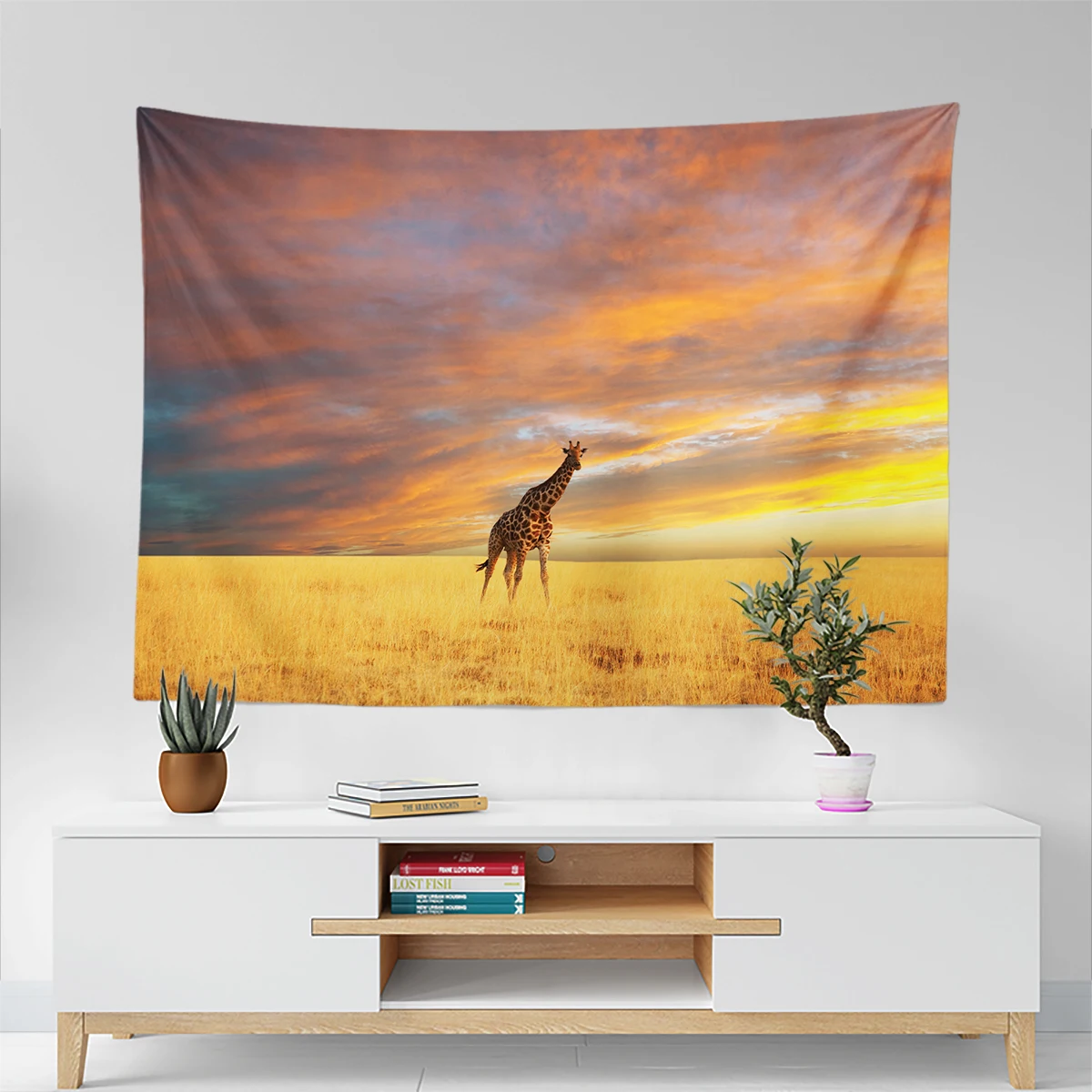 

1PC Grassland giraffe pattern tapestry, aesthetic wall hanging, home decoration, bedroom, living room, dormitory decoration