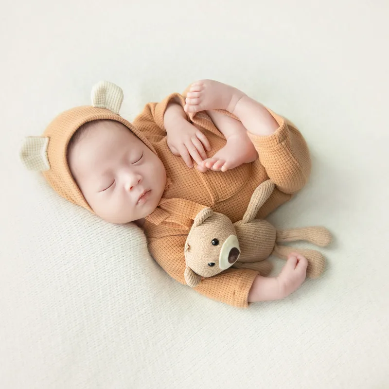 1 Set Newborn Photography Props Clothing Romper+Bear Ear Hat Baby Boys Girls Studio Photo Shooting Jumpsuit Outfits Accessories