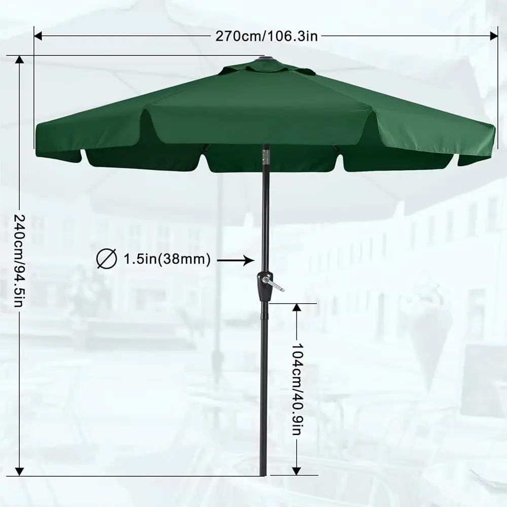 Valance Patio Umbrella For Outdoor Table Market -8 Ribs (9Ft, Forest Green)