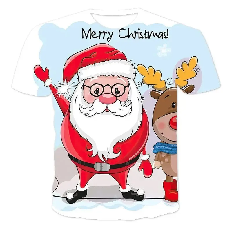

Cartoon Santa Clause Pattern Short Sleeve T-Shirt Fashion Casual Christmas Theme Pullover Tops Loose Breathable Clothes For Male