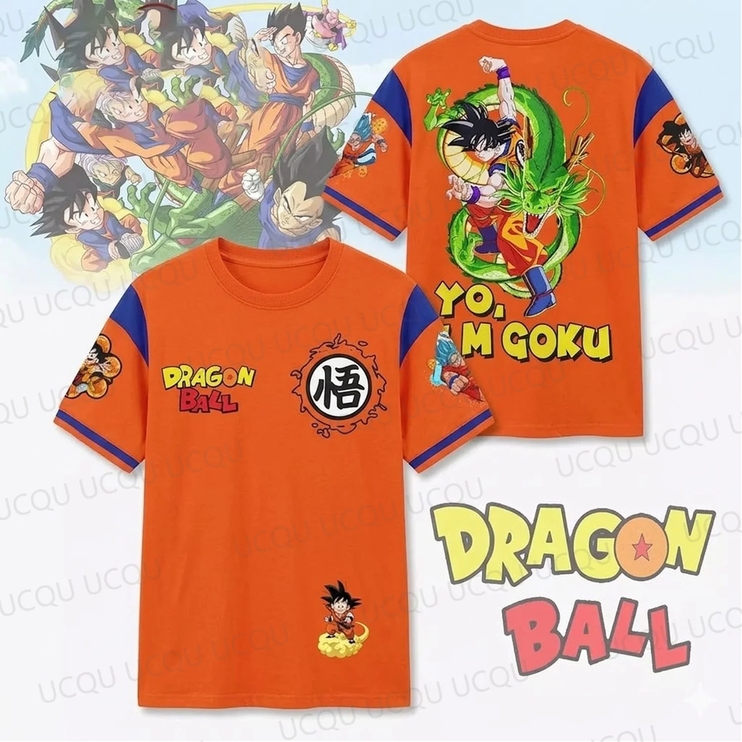 

Футболка с изображением дракона из аниме Dragon Ball для мужчин и женщин, с принтом Гоку и Шенрона, японская манга, оранжевая, с коротким рукавом, уличная одежда