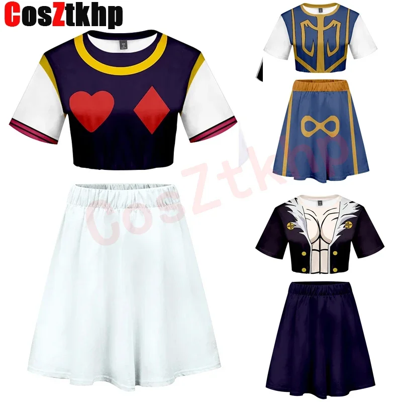 Japan Anime Hunter X Hunter 3D Print Summer Two Piece Set Women Crop Top and Skirt Outfits Hisoka Killua Zoldyck Cosplay Costume