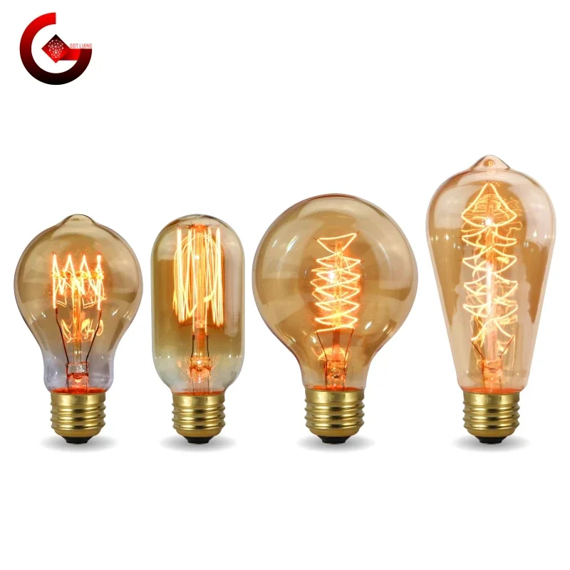 Retro Edison Bulb E27 220V 40W Light Bulb A19 A60 ST64 T10 T45 T185 G80 G95 Filament Vintage Ampoule Incandescent Spiral Lamp