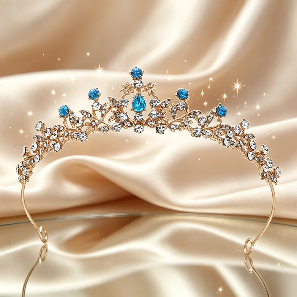 Plated Leaf Bridal Tiara Delicate Floral Vine Rhinestone Queen Crown Luxury Headpiece Wedding Bride Prom Formal Evening Banquet view 3