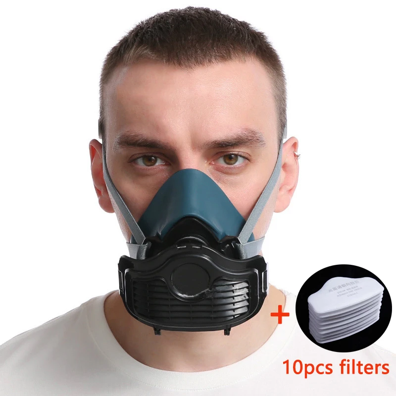 Silicone Dustproof Half Mask Respirator With Goggles Filter cotton Suitable For Spray Paint Carpentry Grinding House Decoration