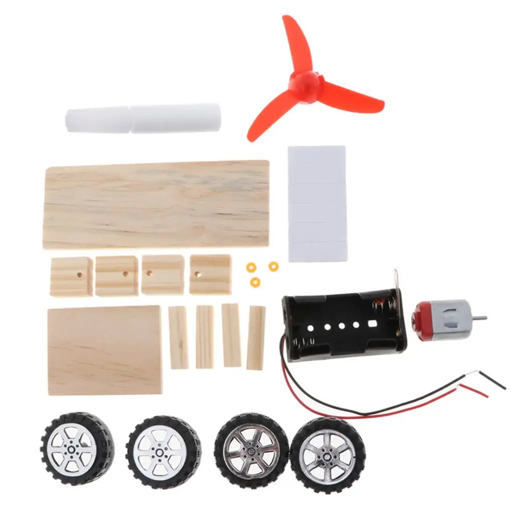 DIY Science Toy Mini Wind Powered Car Model Physics Experimental Equipment Starter Kit for Kids Science Learning