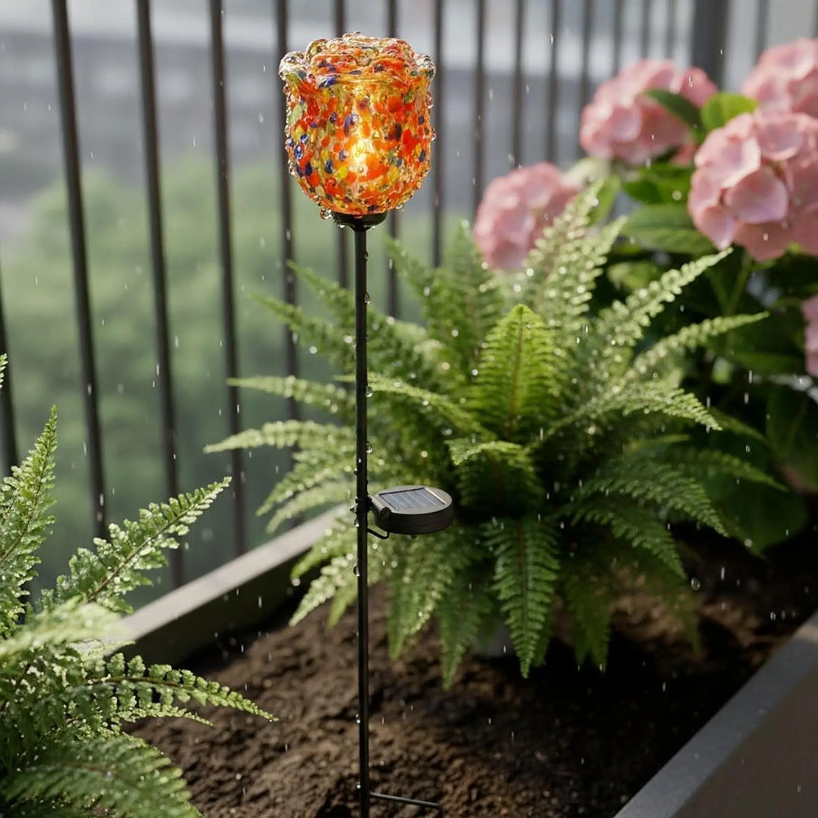 Outdoor Solar Light Glass Rose Garden Stake Weatherproof Iron Flower Decor for Lawn and Walkway