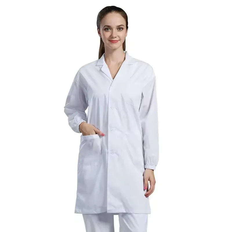 H-1120 Hospital White Cotton Lab Robes Coats In-Stock Safety Uniform for Sale