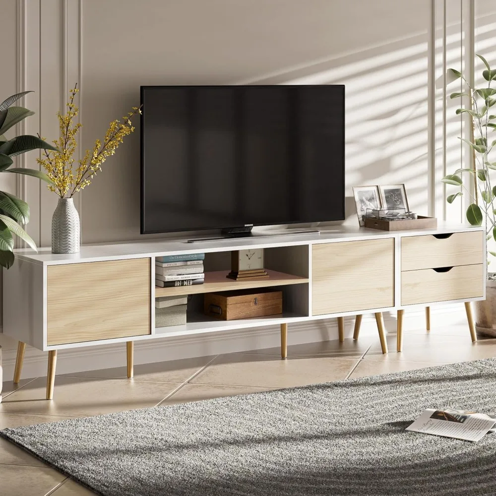 Suporte de TV para TVs de até 90 polegadas, centro de entretenimento para mesa de console de TV de 80 90 95 polegadas com 2 armários de armazenamento