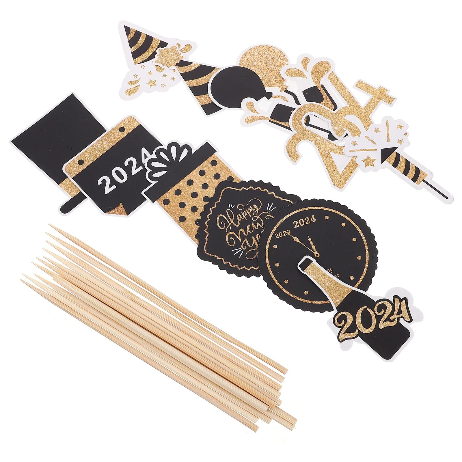 

12pcs Cake Topper Picks New Year Decorations Cupcake Toppers Party Supplies 2024 Happy New Year Birthday Sweet Treats