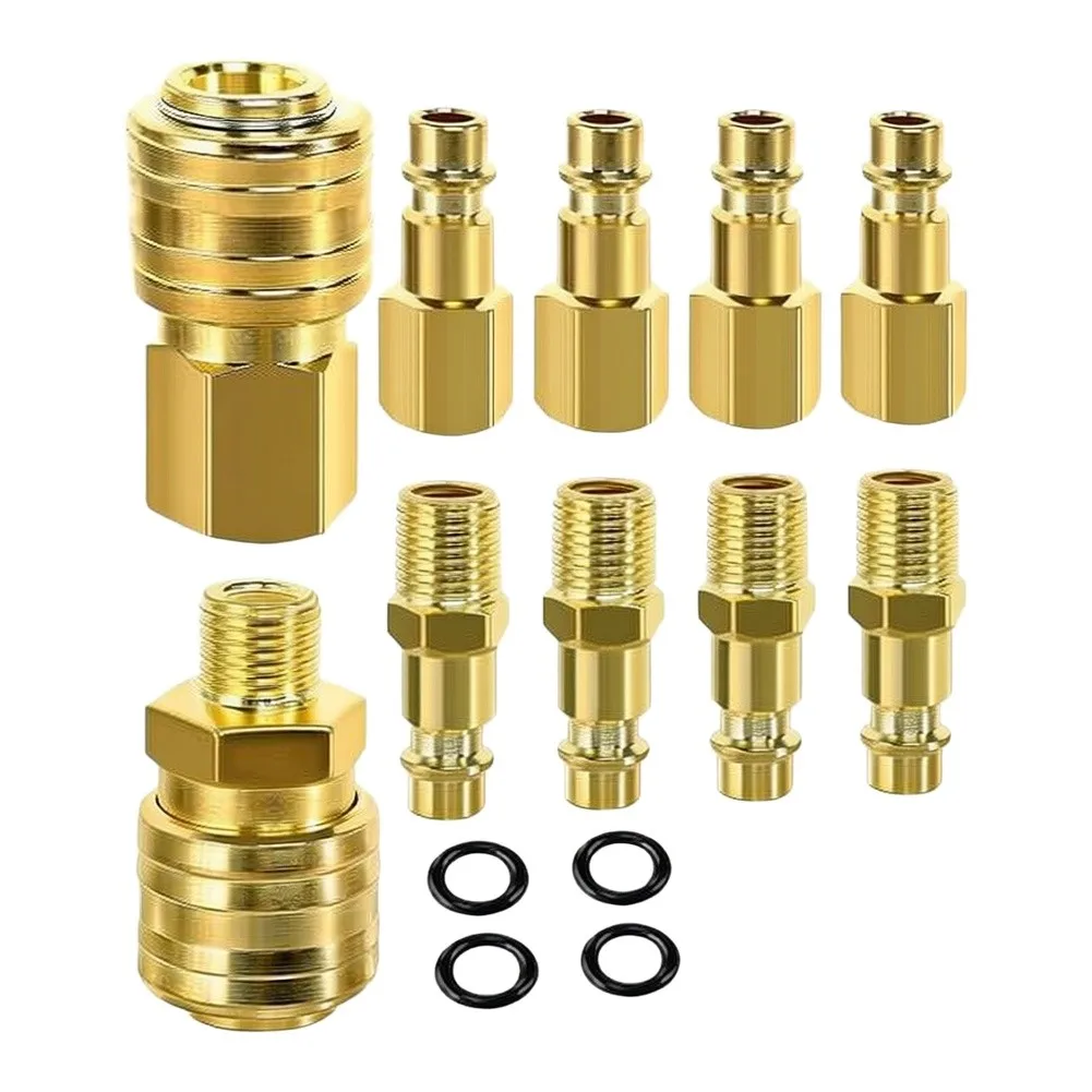 1/4 inch Quick Connect Fitting Set for Air Tools Includes Male Female Thread Couplings and Safety Valve Design