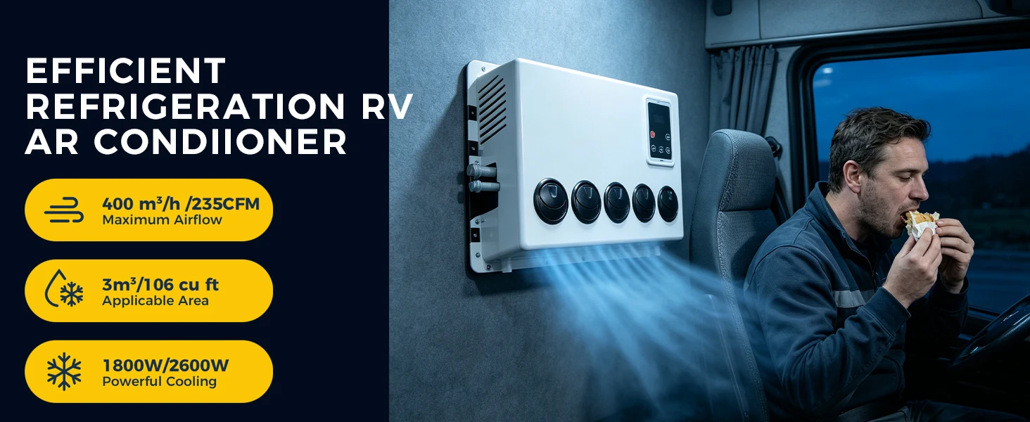 12V Semi Trucks Air Conditioning Cooling System 10000BTU Split Electric Parking Air Conditioner For Bus Van Tractor RV Caravan