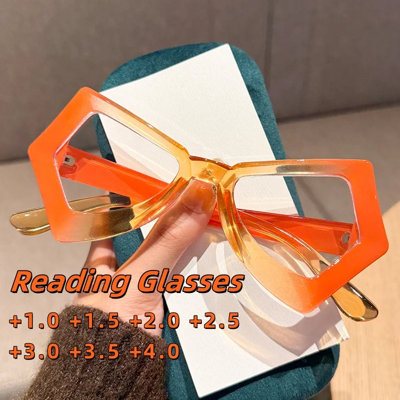 

New Personalized Polygonal Reading Glasses Ladies' Fashionable Large Frame Irregular Anti Blue Light Glasses Diopter To +4.0