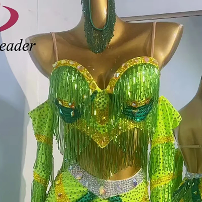 فستان الرقص اللاتيني الراقية مخصص حبة أنبوب شرابة الصدرية سامبا الماس المرأة الكبار مرحلة الملابس المهنية #2