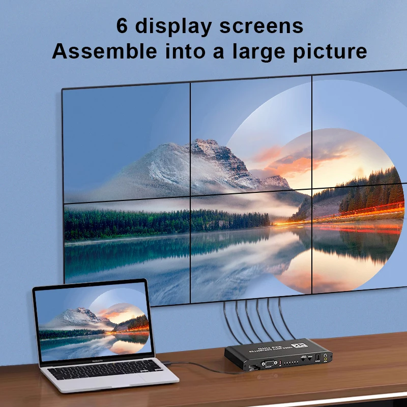 2x3 6 Screen 4K HDMI TV ควบคุมผนังวิดีโอ splicer 1X2 1X4 2x2 3x2 4X2 2X4 HDMI หลายหน้าจอประมวลผลสลับ