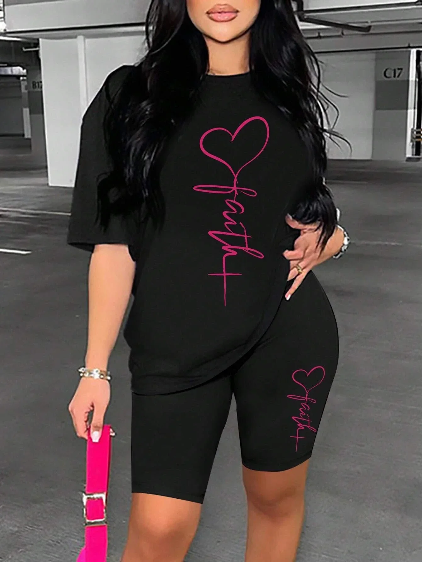 

Простые женские футболки с принтом Love Line, комплект из двух предметов, модные шорты в стиле хип-хоп, дышащие повседневные летние рубашки, шорты, женские
