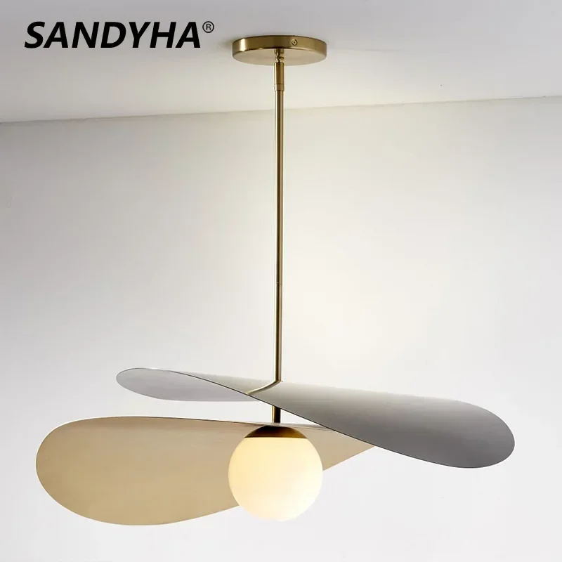 SANDYHA Nordic Iron Sheet Hanging Chandelier for Living Room Straw Hat Pendant Lights Dining Table Lighting Bedroom Decoration