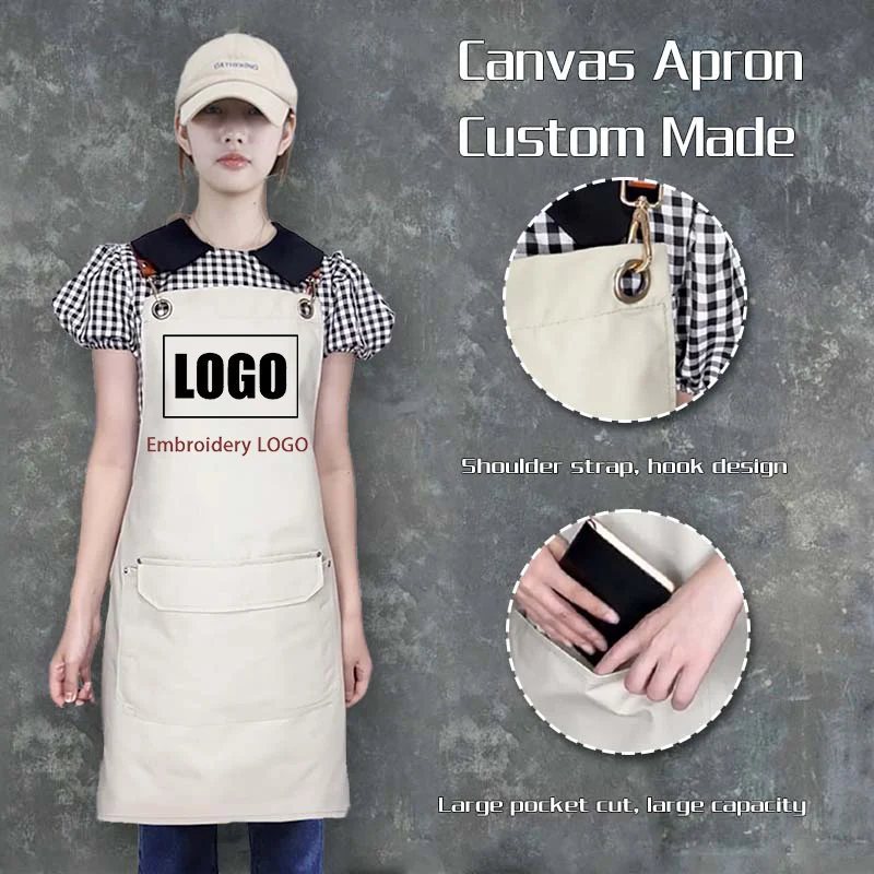 

Custom Embroidery Printing Logo Waterproof Apron Men Women Kitchen Chef Baking Pockets Adult Restaurant Manicurist Nails Apron