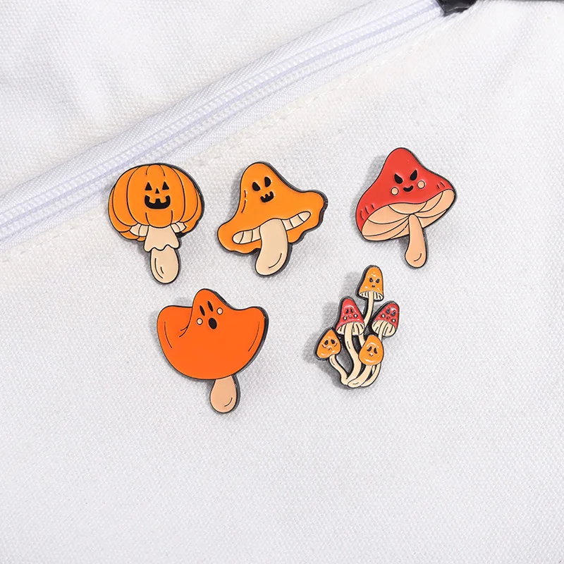 plant mushroom orange Enamel Pin Funny Brooch Cartoons Badge for Bags Jeans Hoodies Denim Lapel Pin Jewelry Kids Best Gift