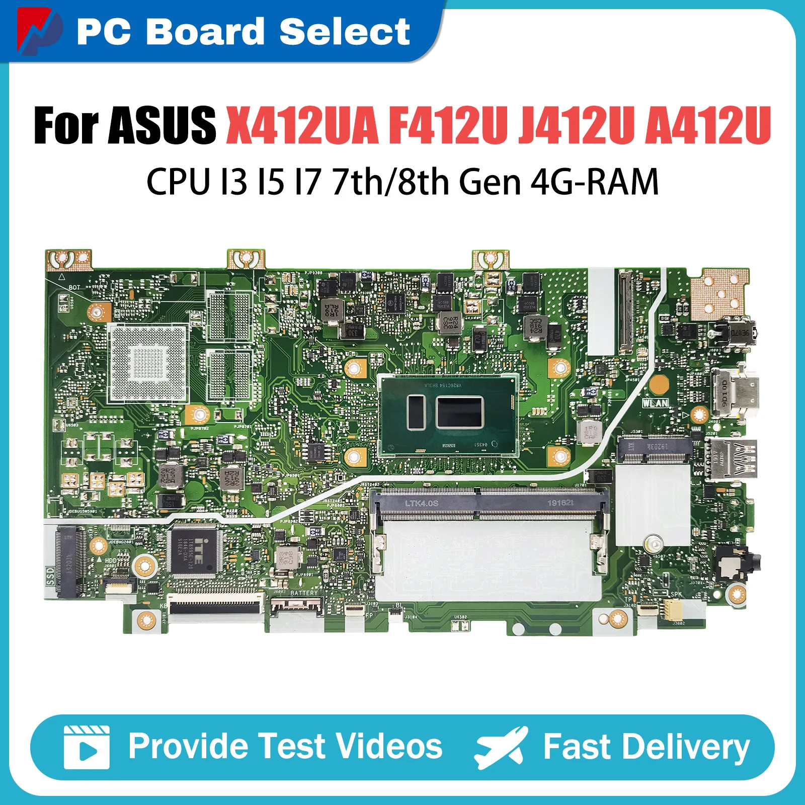 

X412UA Laptop Motherboard For Asus Vivobook F412U J412U A412U X412UB X412UF Notebook Mainboard CPU i3 i5 i7 7th 8th Gen 4G RAM