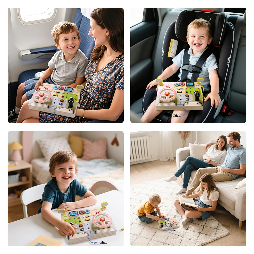 1 pz/set volante in legno bordo occupato in legno sblocco interruttore LED per attività di apprendimento prescolare dei più piccoli