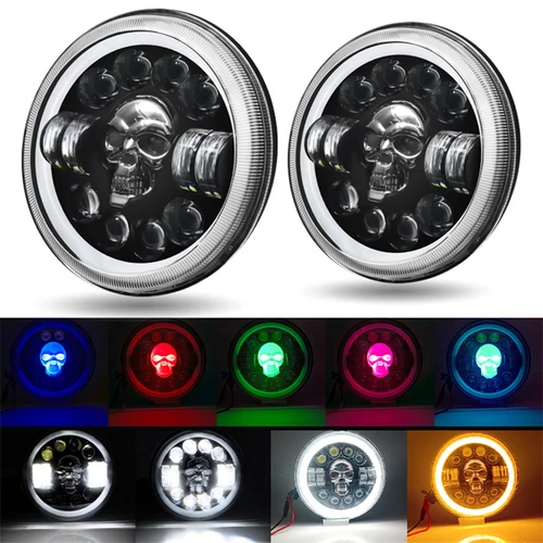 Faro LED redondo de 7 pulgadas, cambios de giro automático, faros de calavera para motocicleta aptos para Harley Davidson y Jeep Wrangler