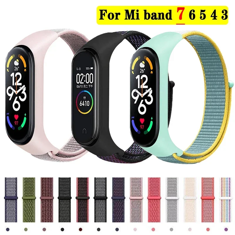 Bracelet for mi band 6 7 Strap Nylon Sport loop watch Belt pulsera correa Mi band 4 Wristband for xiaomi Mi band 5 4 3 Bracelet