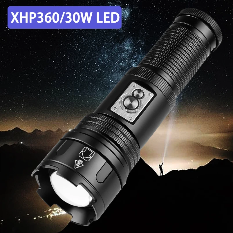 

XHP360 Powerful Self Defense Flashlight Rechargeable Lamp Camping Personal Tactical Mini Cob Light 26650 Battery Led Flashlights